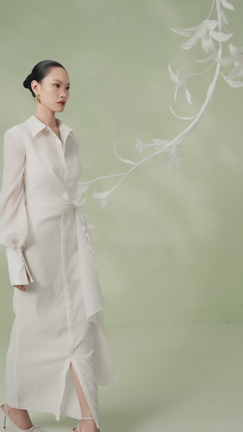 ÉLANIE Matte Sheer Twist-Front Shirt Dress